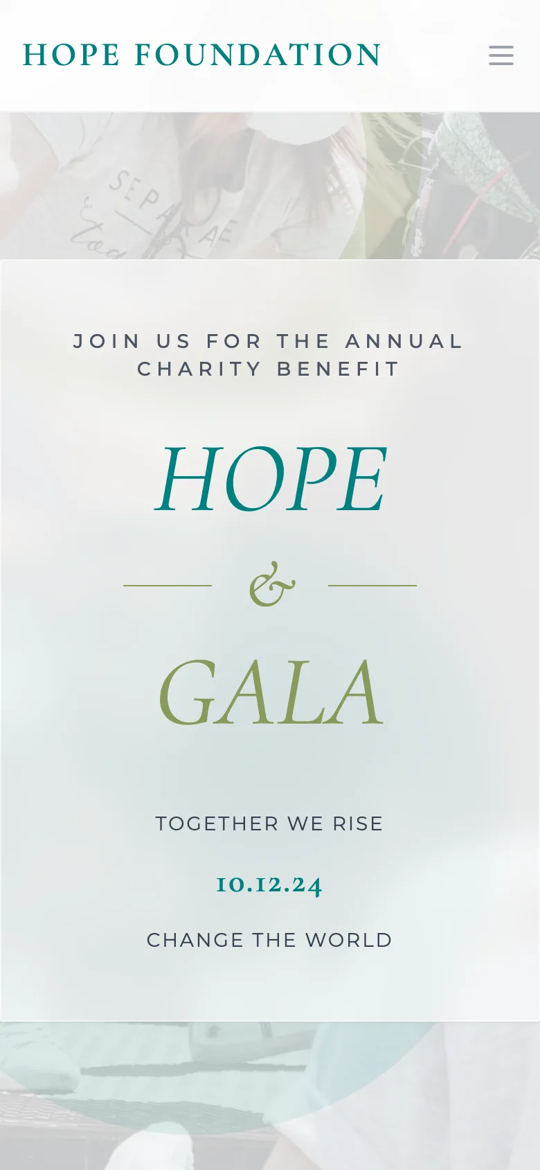 Trang thiệp mời dạ tiệc gây quỹ Hope Gala 2024